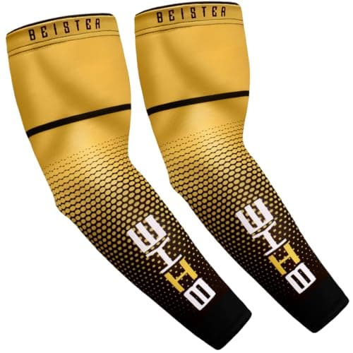 Image of beister UV Sun Protection Cooling Compression Sleeves Arm Sleeves Men Women Sports (Large, Yellow)