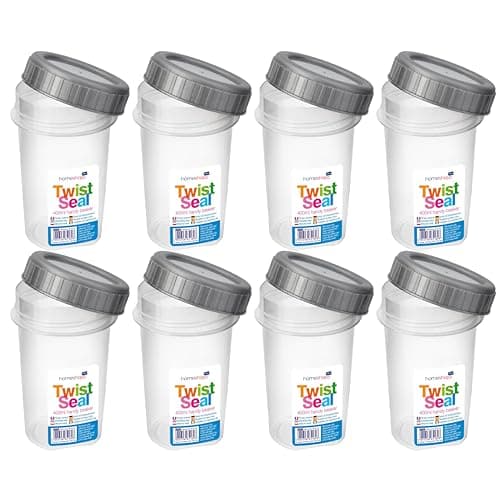 Image of HOMESHOPA Clear Plastic Screw Top Beaker Cups, 8 Pack Airtight Liquid Storage Reusable Leakproof Containers with Twist Lock Lid, 400ml, Freezer Microwave Dishwasher Safe