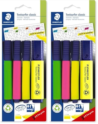 Image of STAEDTLER 364 A BK4D Textsurfer Classic Highlighter Bonus Pack - Assorted Colours (Pack of 6+1)