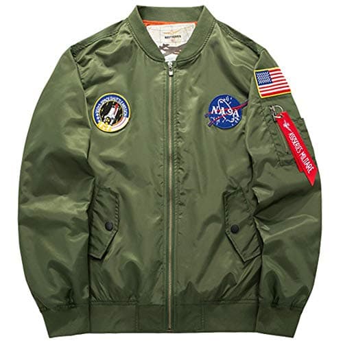 Image of sandbank Men’s USA Flag Lightweight MA-1 Flight Bomber Jacket Windbreaker (Green, Chest:49.6” UK L to XL =Asian tag 4XL)