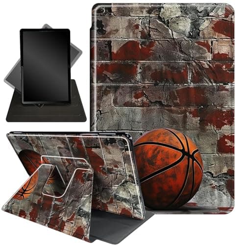 Image of Case for Amazon Fire HD 10 Tablet (7th and 9th Generation, 2017 and 2019 Release),360 Degree Rotating Stand Smart Protective Case for Kindle Fire HD 10 7th 9th Gen 10.1",Basketball