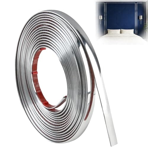 Image of 5m*8mm Width Silver Wall Molding Trim, Chrome Strip, Metal-Like Trim Strip, Silver Edging Self Adhesive Moulding Strip, Metal-Like Electroplated Chrome Edge Protector for Ceiling Mirrors Tiles Corners