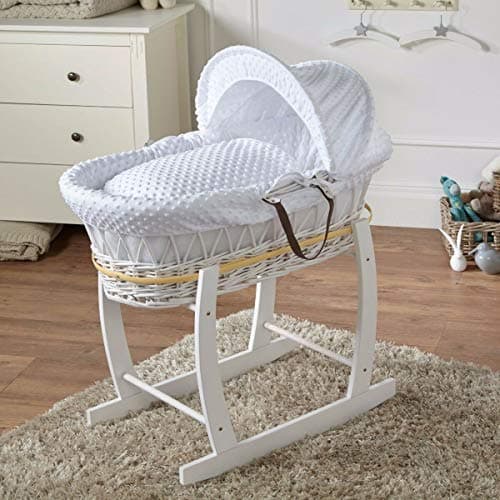 Image of White Dimple White Wicker Deluxe Moses Basket & White Rocking Stand