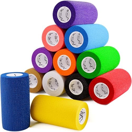 Image of Inksafe Assorted Colours Self Adherent Cohesive Bandages 10cm x 4.5m Box of 12 - Uses Include Vet Wrap, Tape for Human Wrist and Ankle Sprains and Sports Injuries