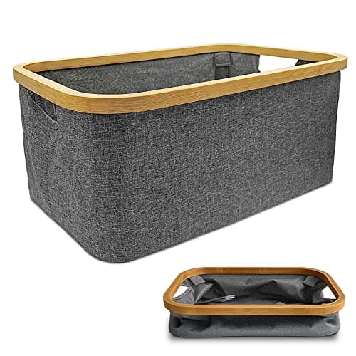 Image of DOKRVLOQ Collapsible Laundry Washing Baskets Grey Bamboo Cloth Fabric 50l Large Foldable Wash Clothes Storage Ironing Basket Folding Space Saving Laundry Hamper