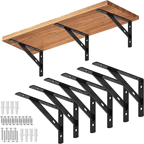 Image of Black Heavy Duty Shelf Brackets with Screws,150mm x 95mm(6 PCS),Used for Radiator.Greenhouse Shelf Brackets(150*95mm 6PCS)