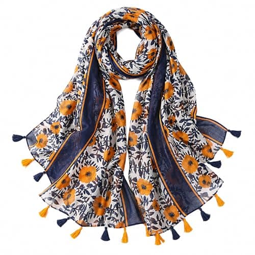 Image of FAIRYGATE Scarves for Women UK Ladies Scarfs Lightweight Sunflower Daisy Floral Print Colour mixture Shawl Scarf for Spring Summer Autumn Winter all seasons 0235