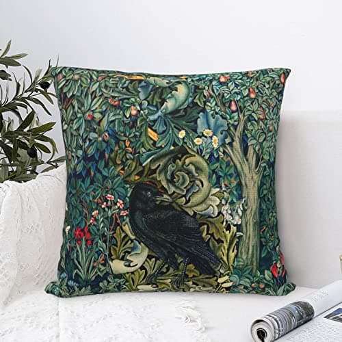 Image of Dripglw William Forest Raven On Acanthus Leaves Blue Green Floral 12 Morris Throw Pillow Covers 18x18 Inch Aesthetic Pillow Decorative Pillowcase Home Decor Living Room Cushion Case Bed Sofa Couch