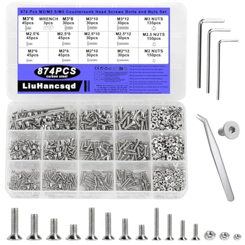 Image of M2 M2.5 M3 Screws Set, 874 Pcs Flat Hex Socket Head Cap Bolts and Nuts Set, Flat Machine Screws, Countersunk Bolts Set, Allen Head Nuts and Bolts Assortment Kit