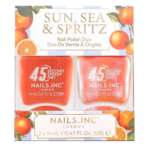 Image of Nails.INC 45 Second Speedy Gloss Sun, Sea & Spritz Nail Polish Duo, Quick Drying, Fast & Rapid Dry, High Shine, Glitter & Neon, Air Dry Regular Polish, Spring/Summer Shades, 2 Piece Set