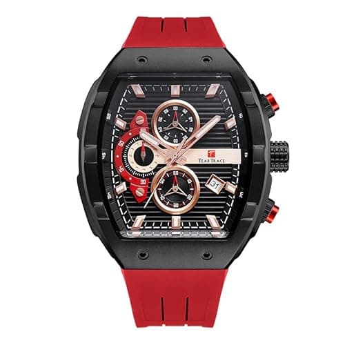 Image of TEARTRACE Watches for Men Analog Quartz Waterproof Sport Men’s Watch Tonneau Chronograph Luminous Fashionable Unique Casual Watch with Silicone Strap, Red