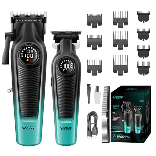 Image of VGR 196 & 996 Hair Clippers for Men & Hair Trimmer Set, Cordless Barber Combo with LED Display, Ceramic & Titanium Blades, 7000RPM, Type-C Rechargeable, Home and Professional Hair Cutting Kit, Green
