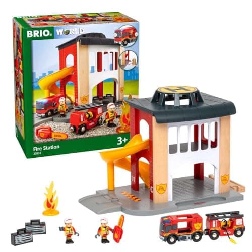 Image of BRIO World Fire & Rescue - Central Fire Station for Kids Age 3 Years Up - Wooden Railway Train Accessories and Add Ons