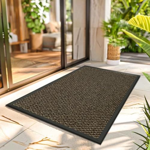 Image of Large Door Mat Entrance Dirt Grabber Floor Mat - Brown, 60 x 90 cm - Waterproof Non Slip Strong Rubber Backing PVC Door Mat for Indoor Kitchen, Entrance Hall Hallway