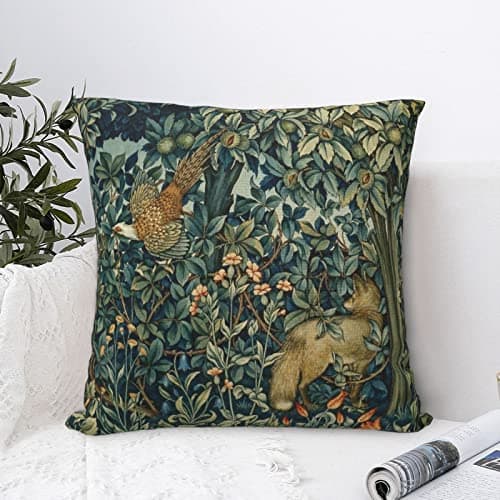 Image of Dripglw William Greenery Forest Animals Pheasant Fox Green Floral 15 Morris Throw Pillow Covers 18x18 Inch Aesthetic Pillow Decorative Pillowcase Home Decor Living Room Cushion Case Bed Sofa Couch