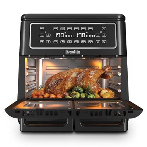 Image of Breville Halo Flexi Air Fryer | Digital Dual Air Fryer Oven | 11L: Serves 10+ People | FryBakeGrillRoast & Reheat | 2400 W | Save £65 a Year on Energy Bills* | Black [VDF130]
