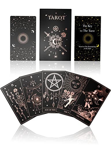 Image of WJPC Rose Gold Foil Tarot Card Decks Set with Guidebook&Gift Box for Beginner& Expert. Fortune Telling Game Cards for Tarot Decks (Rose Gold)