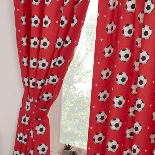 Image of Price Right Home Football Red and Green Bedroom Range - Kids, Teens, Sports Theme - Duvet Cover Set, Fitted Sheet Set & Curtains Available (54" Curtains)