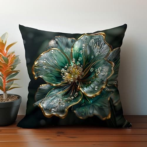 Image of PVOODIRE 45x45cm Short Plush Floral Cushion Cover - No Insert Sofa Decorative Pillow Cover for Living Room Sage Green Home Accessories
