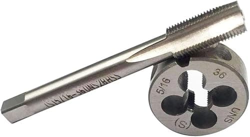 Image of Hunricho 5/16-24, 5/16-32, 5/16-36, 5/16-40 HSS Tap and Die Set， UNEF Machine Thread Tap and UNEF Round Thread Die Right Hand (5/16-36 UNF)
