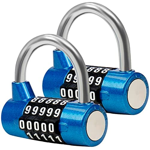 Image of Belle Vous Blue 5 Digit Combination Padlock (2 Pack) - L6.5 x W2.5cm (2.56 x 0.98 inches) - Resettable Heavy Duty Waterproof Indoor/Outdoor Lock for Gym, Work & School Lockers, Gates, Fence & Shed