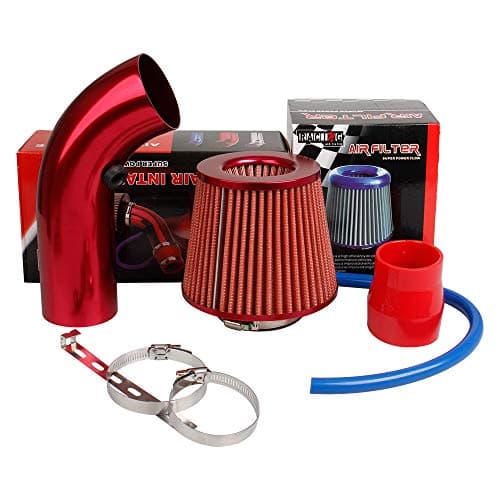 Image of Pindex Cold Air Intake Filter 3in Air Induction Kit Cold Air Filter Kit with Alumimum Pipe for Car Automobile Racing Engine - Red