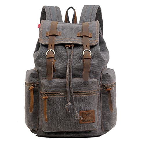 Image of AUGUR Canvas Vintage Backpack, Casual Rucksack Bookbag Satchel Hiking Travel Outdoor Backpacks for 12-17 inch Laptop, (Larger-Grey)