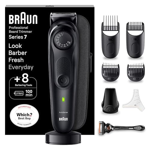 Image of Braun Series 7 Beard Trimmer for Men, BT7440-40 Length Settings, Gillette ProGlide Razor, 100 min Cordless Use, Precision Trimming, Gifts for Men