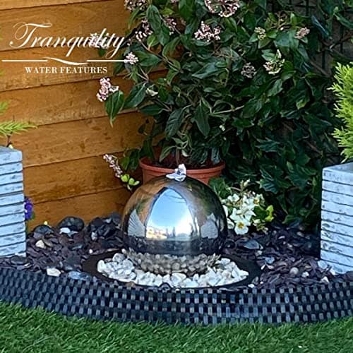 Image of Tranquility 20cms Stainless Steel Sphere Mains Powered Water Feature With Delux Care Kit, Waterfall, Water Fountain, Garden Decoration, Garden Feature