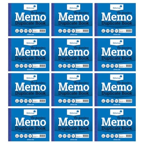Image of Silvine Carbonless Duplicate Memo Book - Numbered 1-100 with index sheet (102 x 127mm) [Pack of 12]