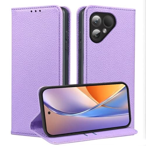 Image of JNERBUYI Leather Case for Fairphone 5, Flip Phone Case with Lychee Texture PU Cover, Strong Magnetic Closure Shell has RFID Blocking. Orange