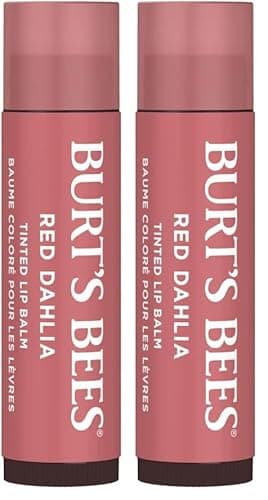 Image of Burt's Bees Tinted Lip Balm Red Dahlia, Moisturising Lip Tint With Shea Butter, 100% Natural Origin, 4.25g (Pack of 2)