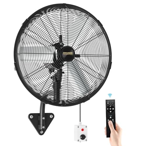 Image of AVUXOR 20-inch Wall Fan with Remote, Sealed Brushless DC Motor, Oscillating Wall-Mounted Fan with 4 Speeds, Heavy-Duty Industrial Fan, Cooling Fan for Garage, patio, Workshop, Warehouse, Factory