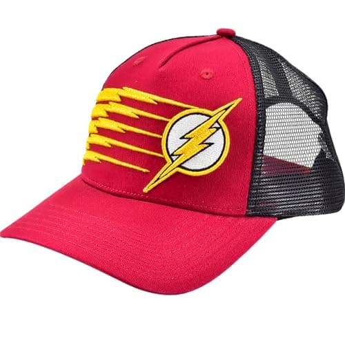Image of DC Comics The Flash Trucker Hat, Adult Baseball Cap with Curved Brim, Red, One Size, Red, One Size