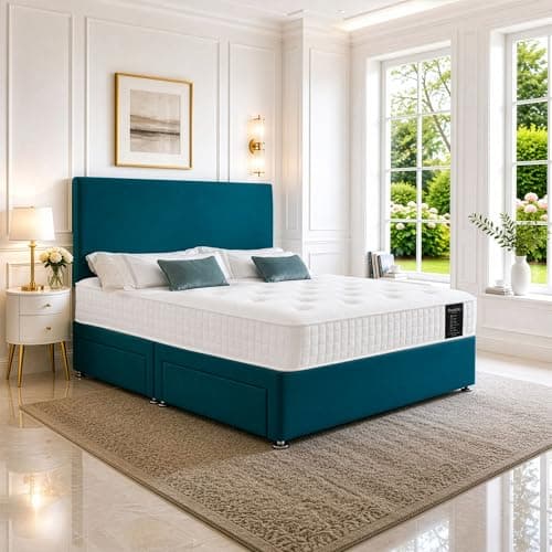 Image of SANA SLEEP Sleek 5FT King Bed with Pocket Sprung Mattress & 2 Drawers | Compact Bedroom Set | Sturdy Frame for Comfort | Chic Divan Design | Modern Spaces Furniture (Jade Plush)