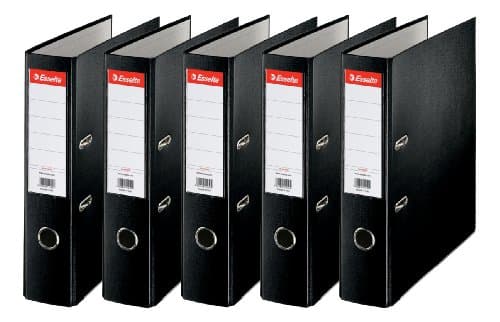 Image of Esselte Essentials, A4 Lever Arch File, 75 mm Spine, 500 Sheets Capacity, PP, Plastic Cover, File Folder, Black, Pack 5, 23991