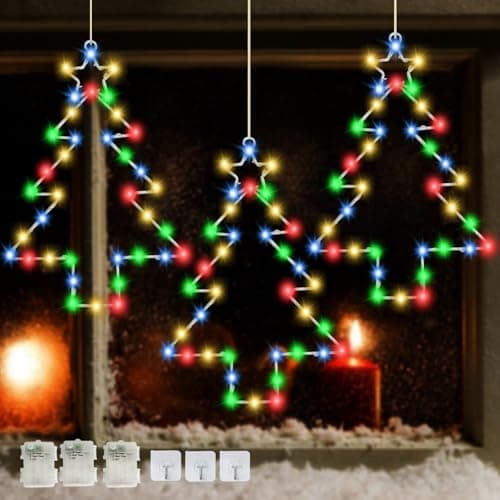 Image of 3PCS Christmas Window Lights, 30CM Christmas Tree Light with Timer Waterproof Hanging Tree LED Light Window Warm Light for Party Indoor Outdoor Window Xmas Decoration