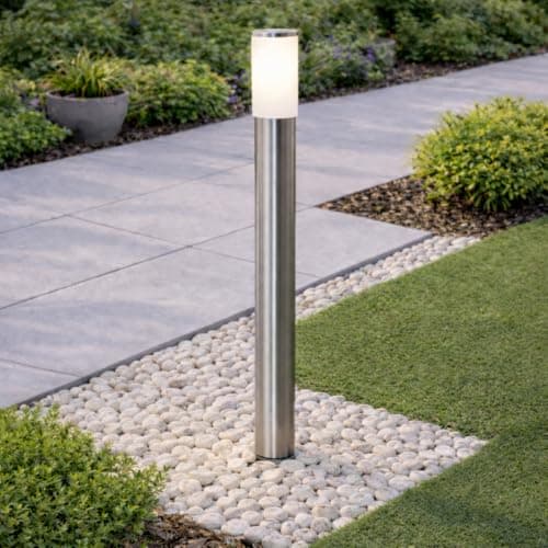 Image of CGC Lighting Stainless Steel Silver Outdoor Post Bollard Outdside Light Indoor Garden Patio Porch Door Conservatory Decking Shed (Large)