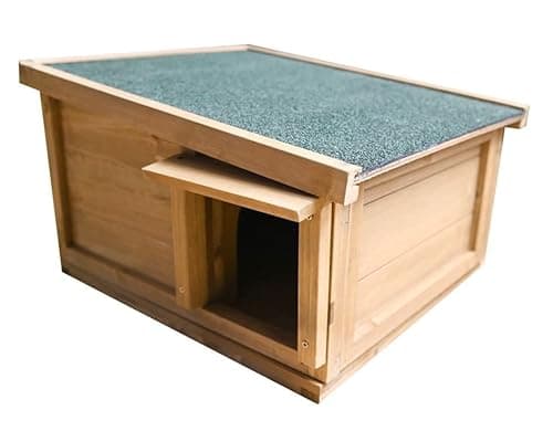Image of Unibos | Luxury Hedgehog House | Hedgehog Feeding Station | Hedgehog Hibernation Shelter | Hedgehogs Wooden Houses | Safe & Secure Predator Proof | Pitched Roof | Waterproof | 45x41x26.2cm