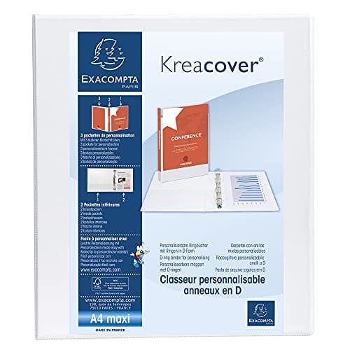 Image of Exacompta - ref. 51842E - Box of 10 customizable rigid opaque binders with 3 pockets - 4 D-rings of 30 mm - External dimensions: 32 x 27.7 cm - Format to file A4 Maxi - Colour: white