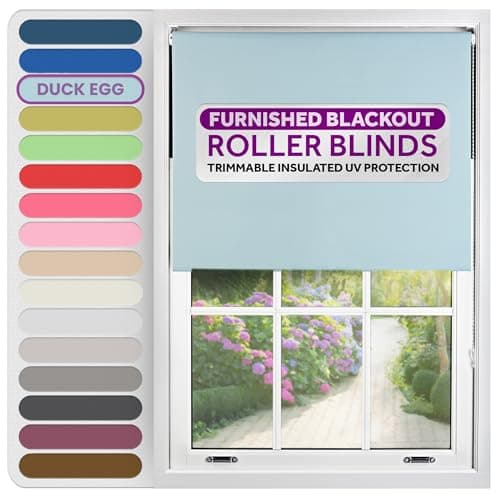 Image of FURNISHED Roller Blinds Thermal Blackout Roller Blind - Trimmable Insulated UV Protection Child Safe Easy Fit Home Office Window Blinds, Duck Egg Blue, 60 cm Wide x 165 cm Long