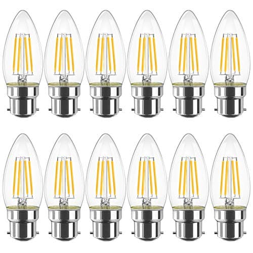 Image of LVWIT B22 LED Filament Candle Bulb, C35 Bayonet Light Bulbs,470Lm, 4W Replace 40Watt,2700K Warm White Candle Bulbs for Chandeliers Fittings Non-Dimmable (12 PCS)