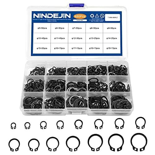 Image of NINDEJIN 480PCS Snap Ring Assortment Set, Carbon Steel External Circlip Snap Retaining Clip Rings Kit, 5-19mm (15Sizes) C-Clips Circlip Rings for Axles, Shafts and Other Moving Parts