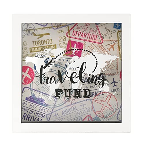 Image of UMICAL 8x8 Travel Fund White Shadow Box Frame Decorative Money Saving Box with Slot Wooden Display Case for Wall and Tabletop Wedding and Travel Gift Ideas for Travelers