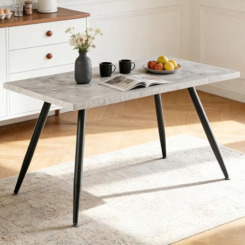 Image of AINPECCA Dining Table with Black Metal Legs Kitchen Table (Grey Marble Effect Top, 150 * 90cm)