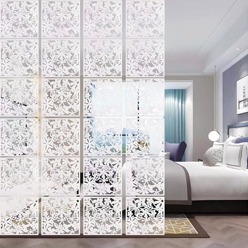 Image of uyoyous Hanging Room Divider 24Pcs Solid Board Screen Panels PVC Home Screen Panel Room Partition White For Home Hotel Living room Bedroom Sitting-room Decoration