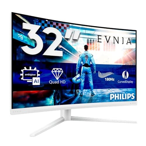 Image of Philips Evnia 32M2C5501-32 Inch Quad HD Curved Gaming Monitor, 180 Hz, 1 ms, FreeSync Premium, HDR10, Ambiglow (2560 x 1440, 2 x HDMI 2.0, 1 x DisplayPort 1.4) White