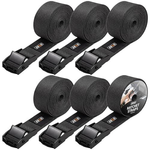 Image of ZENO Ratchet Straps 6 Pack | Tie Down Straps | Heavy Duty Tensioning Belts | 2.5M Adjustable Cargo Straps Ratchet Straps for Motorcycle, Cargo, Trucks, Trailer, Luggage | 125kg Loading Capacity