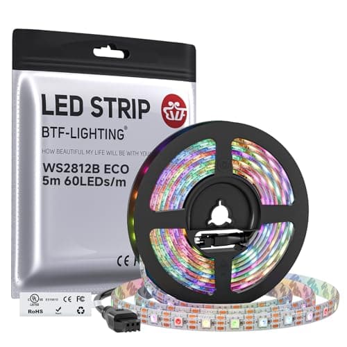 Image of BTF-LIGHTING WS2812E ECO RGB Alloy Wires 5050SMD Individual Addressable 16.4FT 60Pixels/m 300Pixels Flexible White PCB Full Color LED Pixel Strip Dream Color IP30 Non-Waterproof DIY Projects Only DC5V