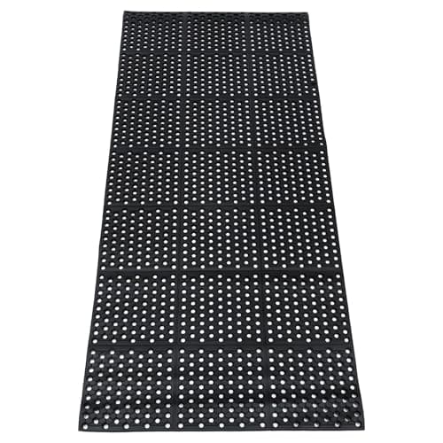 Image of CROWNSHOP Rubber Mat, Extra Large Non Slip Mat 210X90 cm – 10mm Heavy Duty Rubber Matting Outdoor Entrance Mat with Drainage Holes – Commercial Doormat for Kitchen, Restaurant, Garage & Patio